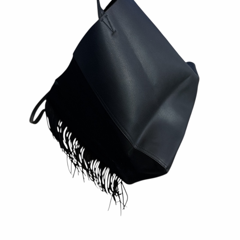 Victoria Secret Black Fringe Leather Open Top Tote - Picture 3 of 3